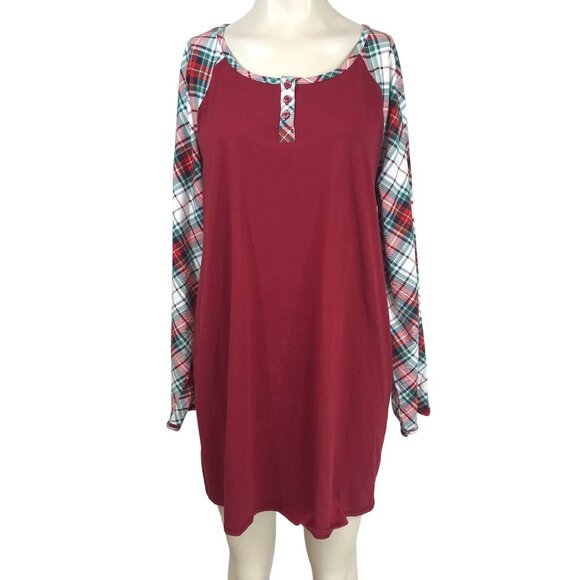 SLEEP BY CACIQUE - WOMEN'S 18/20 - BURGUNDY LONG SLEEVE COTTON BLEND PAJAMA TOP - Picture 1 of 9